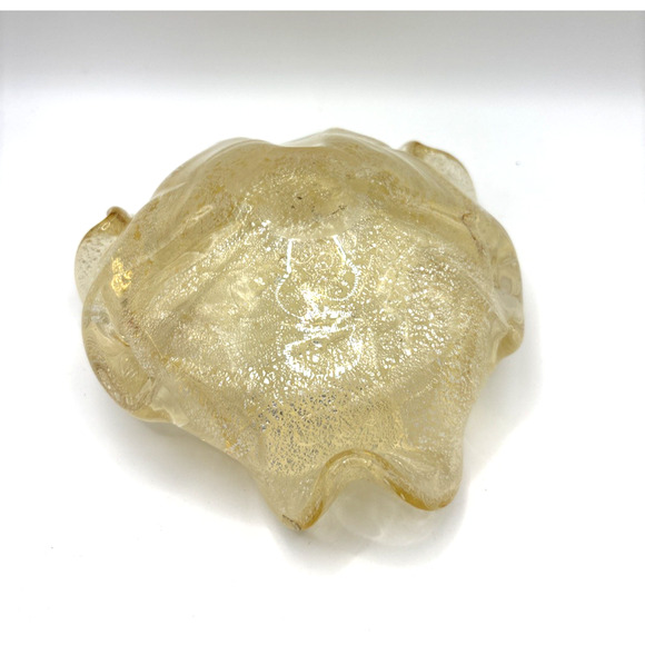 Vintage Murano Glass Ashtray Bowl Clear Gold Aventurine Flecks Hand Blown Italy - Picture 4 of 5